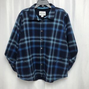 Orvis Men’s XXL Blue Plaid Fleece Lined Shirt Jacket Shacket Snap Cotton Outdoor